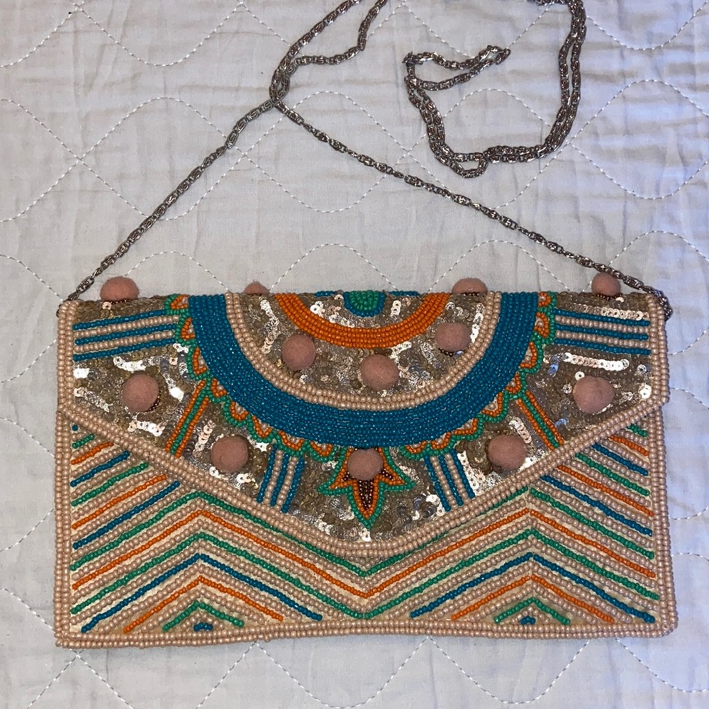 David Jeffery beaded envelope clutch with chain
